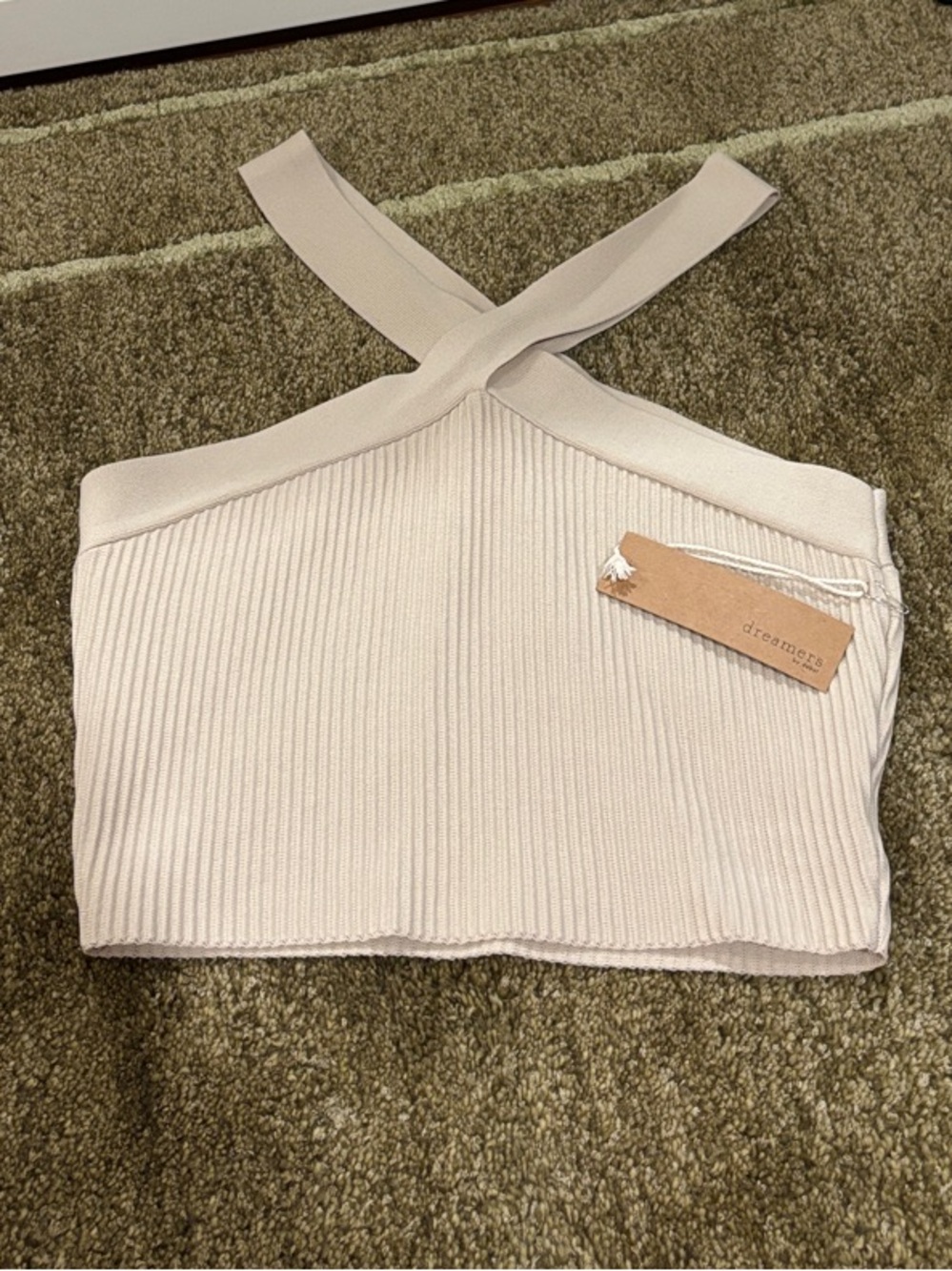 Dreamers Cream Ribbed Cross-Back Crop Top